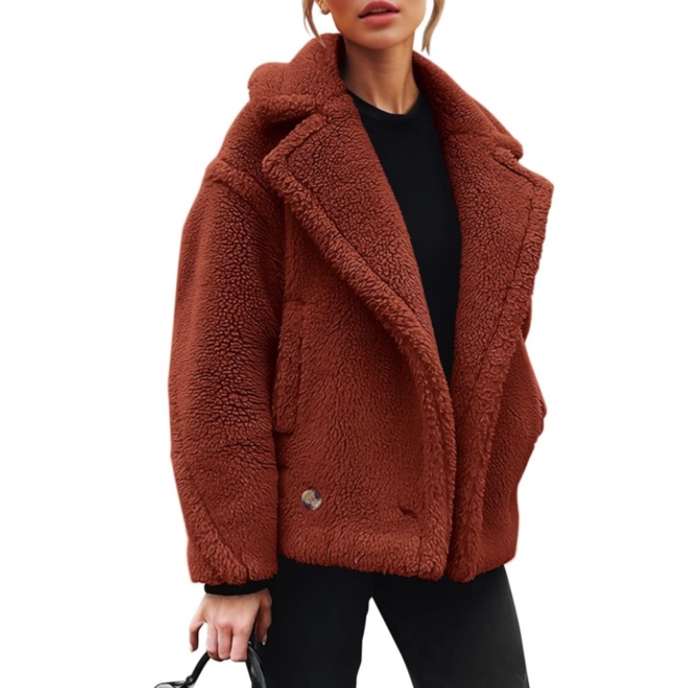 Brown Red Winter Fashion Sherpa Coats Lapel Fleece Jacket